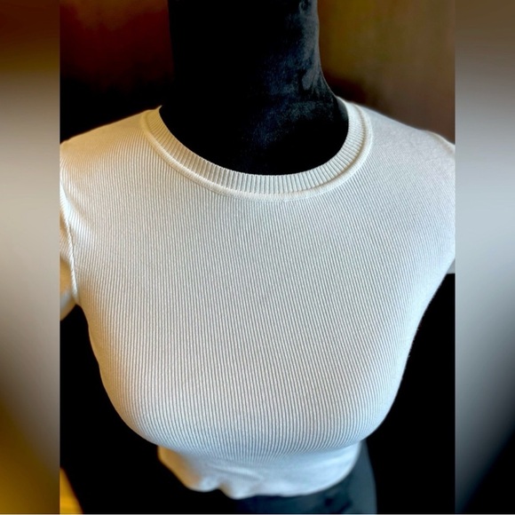 Zara White Ribbed Crop Top - Picture 3 of 5